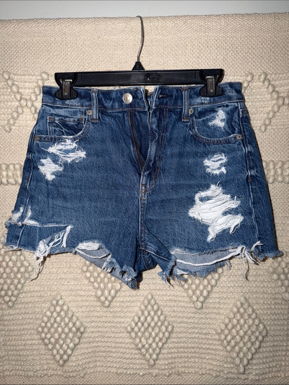 American Eagle Outfitters Distressed Dark Blue Denim Mom Short